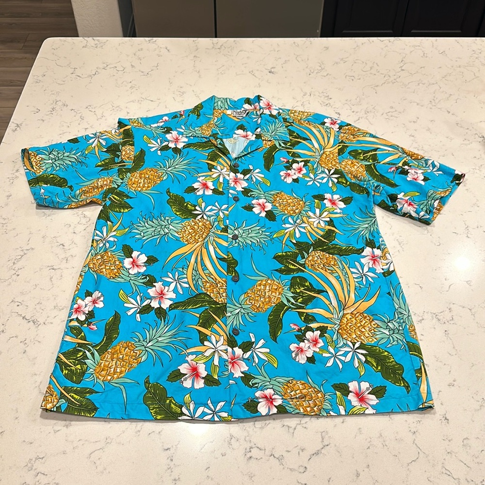 VTG 90s Hawaiian Shirt XL Upside Down Pineapples/Hibiscus by “Paradise Style”